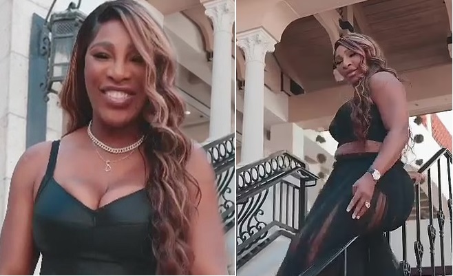 Serena Williams slides down tennis superstar was all smiles as she glided down the black railing before nearly falling