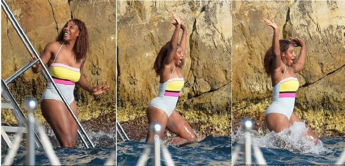 Serena Williams appeared to be in great spirits while making the most of the sunshine