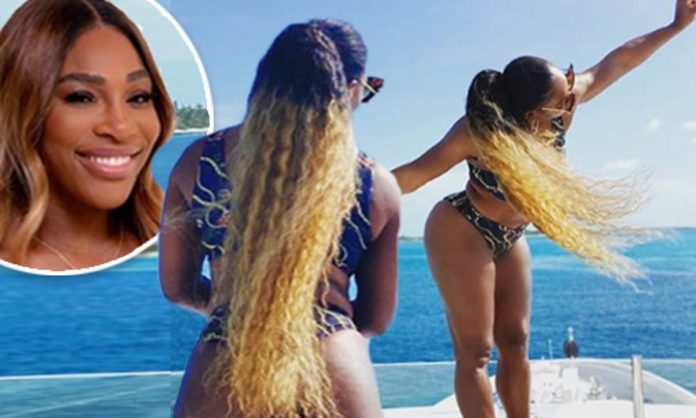 Serena Williams flaunts her fabulously shapely figure in a teeny bikini as she relaxes on a yacht
